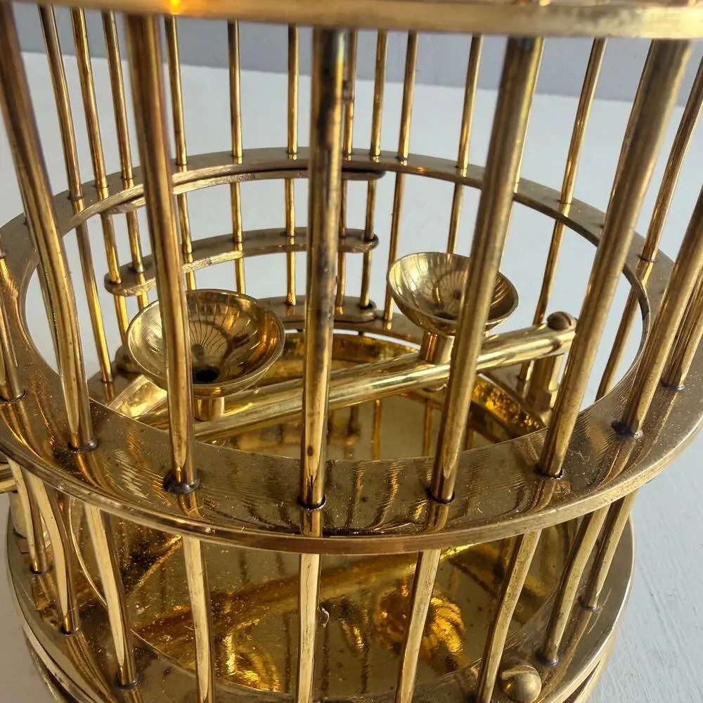 Vintage Solid Brass Bird Cage | Mid-Century Decorative Hanging Cage with Perch